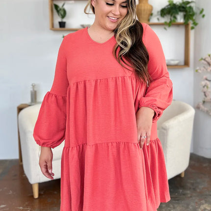 Garden Naked Women's Casual Dress Babydoll Tiered Dress with Pockets Long Sleeve Ruffle Hem Soft Cotton Blend Loose Fit