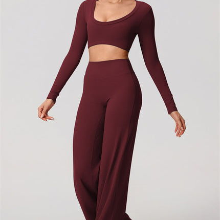 The Nestle Long Sleeve Crop Top Straight Leg Pants 2-Piece Set
