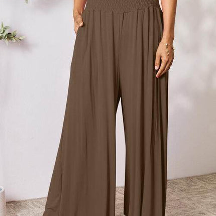 Basic Bae Full Size Smocked Wide Waistband Wide Leg Women Pants
