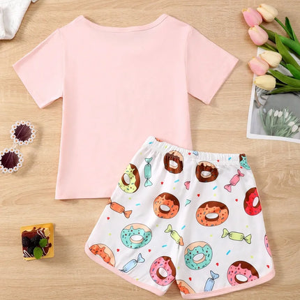 Children's Donut Round Neck Top and Pants Set