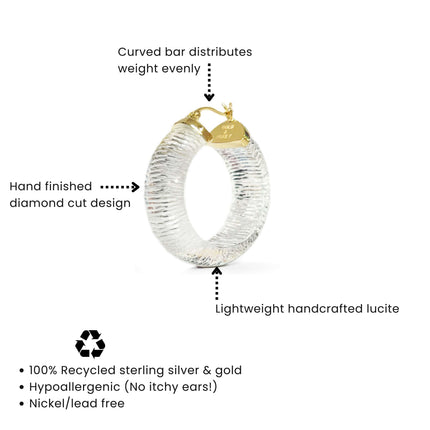 Clear Diamond Cut Wide Lucite Hoop Earrings