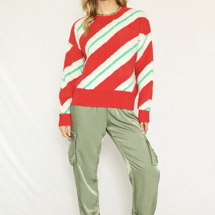 Fuzzy Candy Cane Sweater