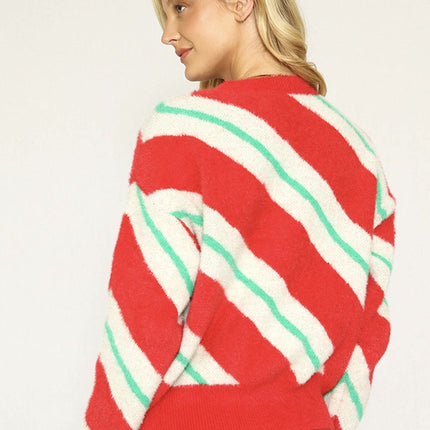 Fuzzy Candy Cane Sweater