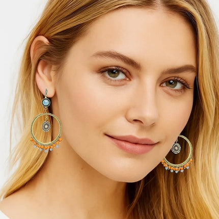 Vintage Boho Dangle Hoop Earrings