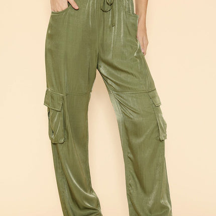 Satin wide leg cargo pants