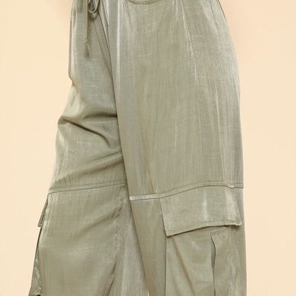 Satin wide leg cargo pants