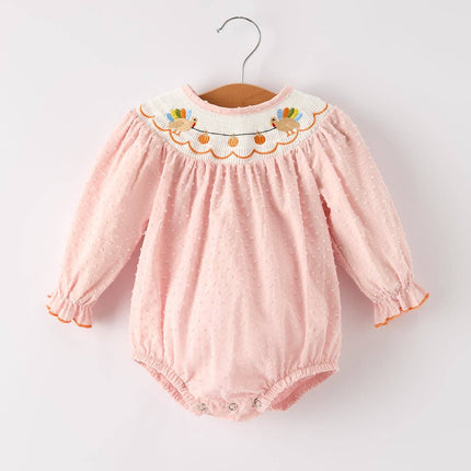 Fall Thanksgiving Turkey  Pumpkin Smock  Baby Romper