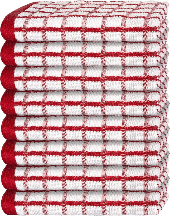 Premium Dish Towels for Kitchen with Hanging Loop 8 Pack 16x26 inch Red Color