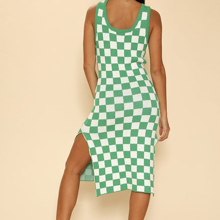 Checkered knit tank dress
