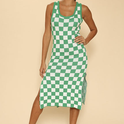 Checkered knit tank dress