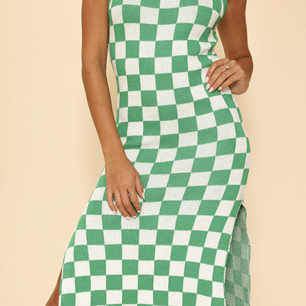 Checkered knit tank dress