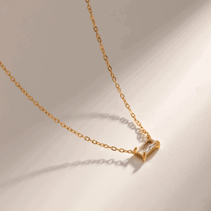 Nightfall Glow Necklace with Emerald-Cut Cubic Zirconia Pendant
