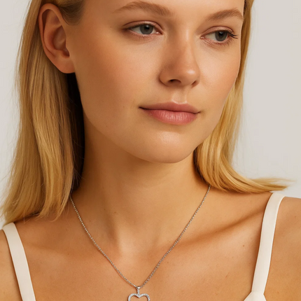 Crystal Heart Necklace with Cubic Zirconia Stones