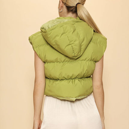 Cropped Puffer Vest with Hood