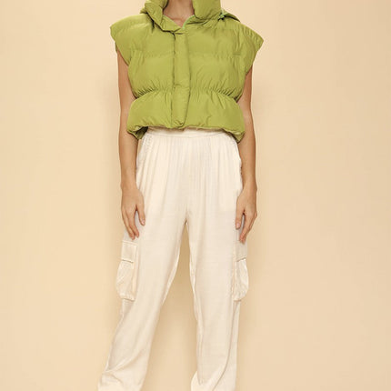 Cropped Puffer Vest with Hood