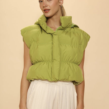 Cropped Puffer Vest with Hood
