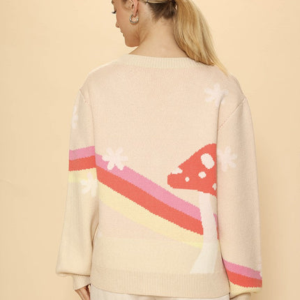 Retro stripe mushroom knit cardigan