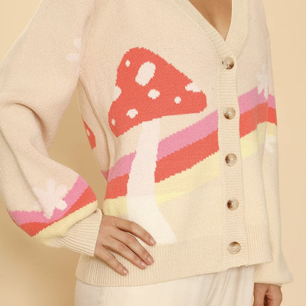 Retro stripe mushroom knit cardigan