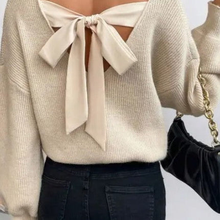 Back Tie Detail V-Neck Sweater