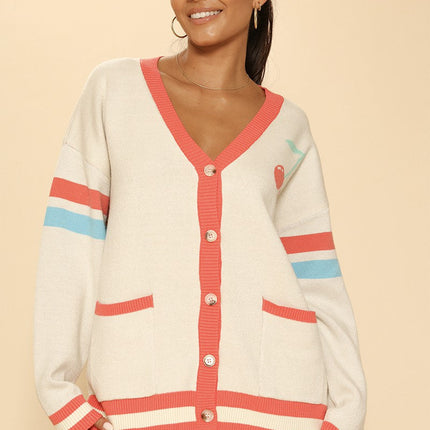 Oversized cherry varsity cardigan