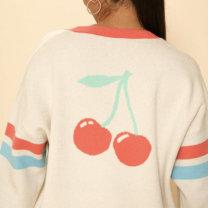 Oversized cherry varsity cardigan