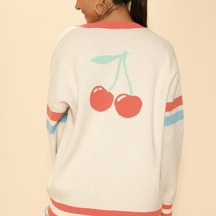 Oversized cherry varsity cardigan