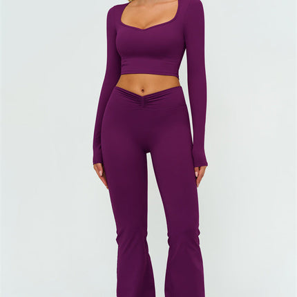 The Lushness Long Sleeve Crop Top Flared Leggings 2-Piece Set