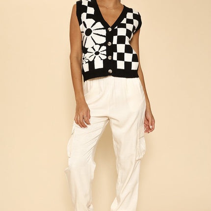Checkered knit vest