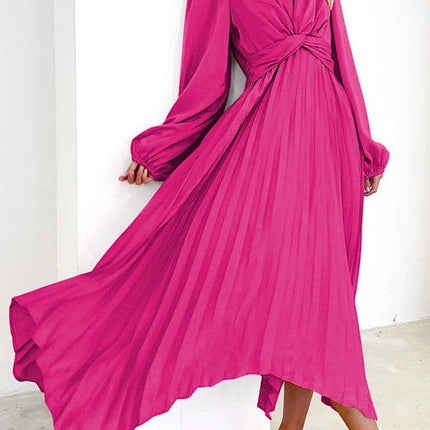 Pleated long sleeve dress