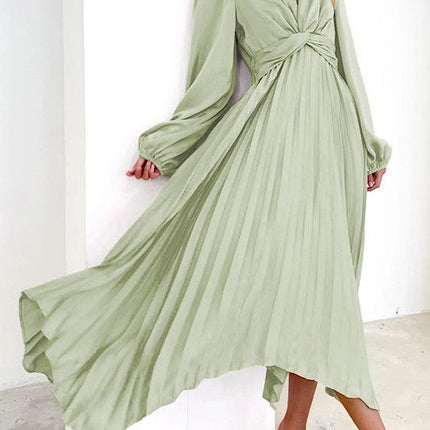 Pleated long sleeve dress