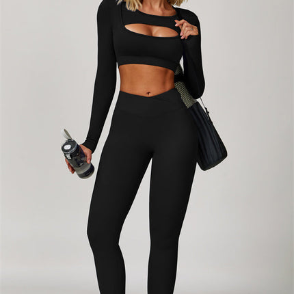 The Lavish Long Sleeve Cut-out Crop Top Leggings 2-Piece Set
