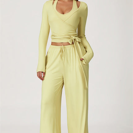 The Sprint Long Sleeve Crop Top Halter Tank Top Sweatpants 3-Piece Set