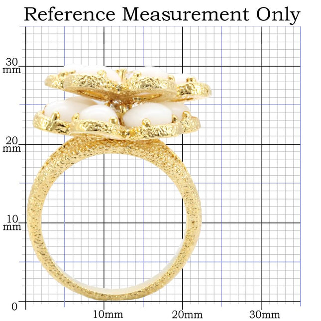 1W045 - Gold Brass Ring with Synthetic Synthetic Glass in White