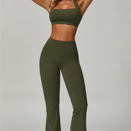 The Bold Halter Sports Bra Flared Leggings 2-Piece Set