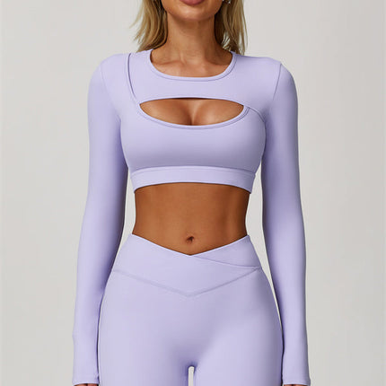 The Lavish Long Sleeve Cut-out Crop Top Flared Leggings 2-Piece Set