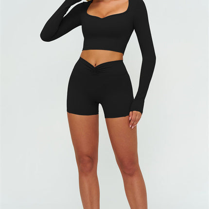 The Lushness Long Sleeve Crop top Shorts 2-Piece Set