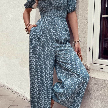 Printed Square Neck Women Jumpsuit with Pockets