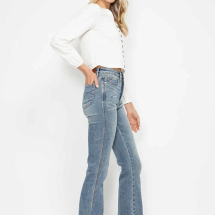 Judy Blue Full Size Tummy Control Back Embroidered Pocket Bootcut Women Jeans Plus Size