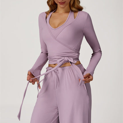 The Sprint Long Sleeve Crop Top Halter Tank Top Sweatpants 3-Piece Set