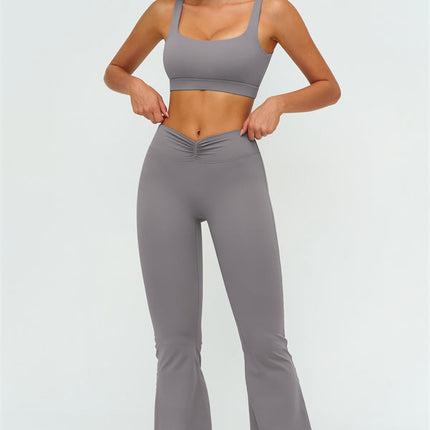The Lushness V-Back Sports Bra Flared Leggings 2-Piece Set