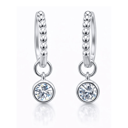1CTW Created Moissanite Beaded Hoop Drop Earrings in 14kt Gold Over Sterling Silver - Round or Cushion Cut