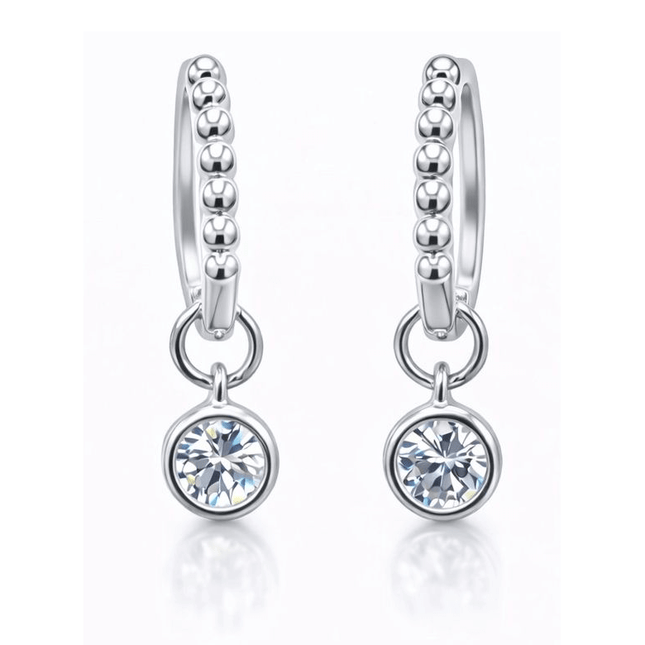 1CTW Created Moissanite Beaded Hoop Drop Earrings in 14kt Gold Over Sterling Silver - Round or Cushion Cut