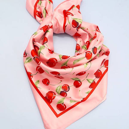 CHERRY PRINT SILKY FEEL BANDANA SCARF | 40SC626