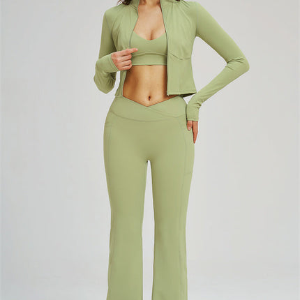 The Sizzle Zip Jacket Sports Bra Flared Leggings 3-Piece Set