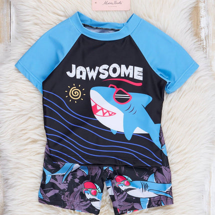"Jaw-some" Raglan Rash Guard Swimsuit