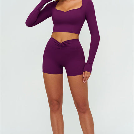 The Lushness Long Sleeve Crop top Shorts 2-Piece Set