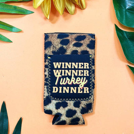 Winner Winner Turkey Dinner Leopard Slim Can Can Cooler