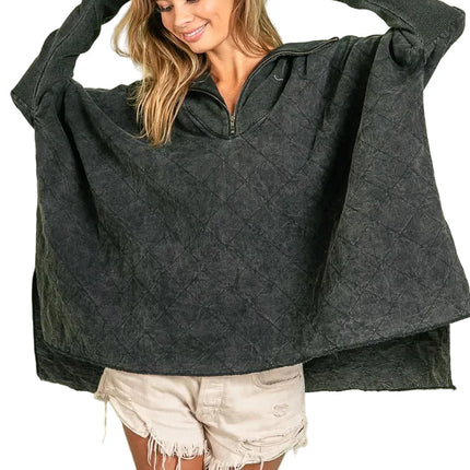 Vintage Washed Quilted Half Zip Top