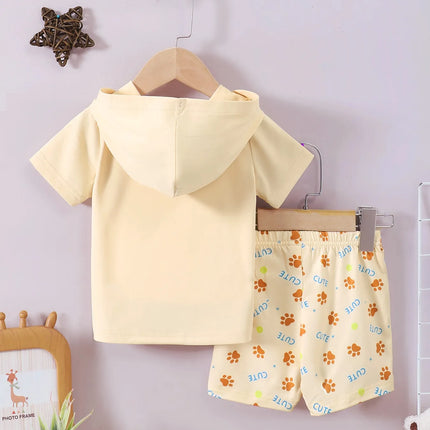 Children's Dog Short Sleeve Hoodie and Shorts Set