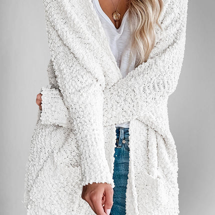 Velvet Bloom Pocketed Open Front Long Sleeve Women Cardigan